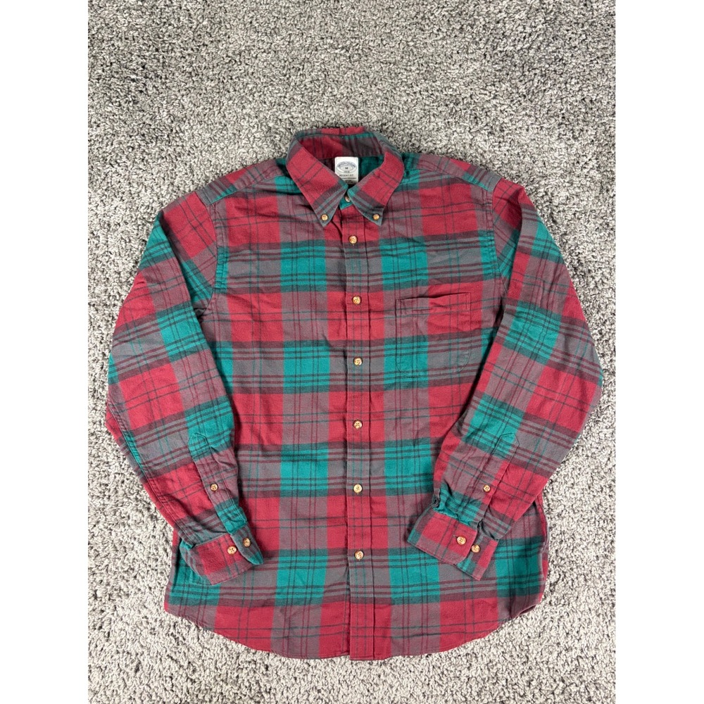 Brooks Brothers Regent Fit Flannel Shirt Mens Medium Red Green Plaid Button Down